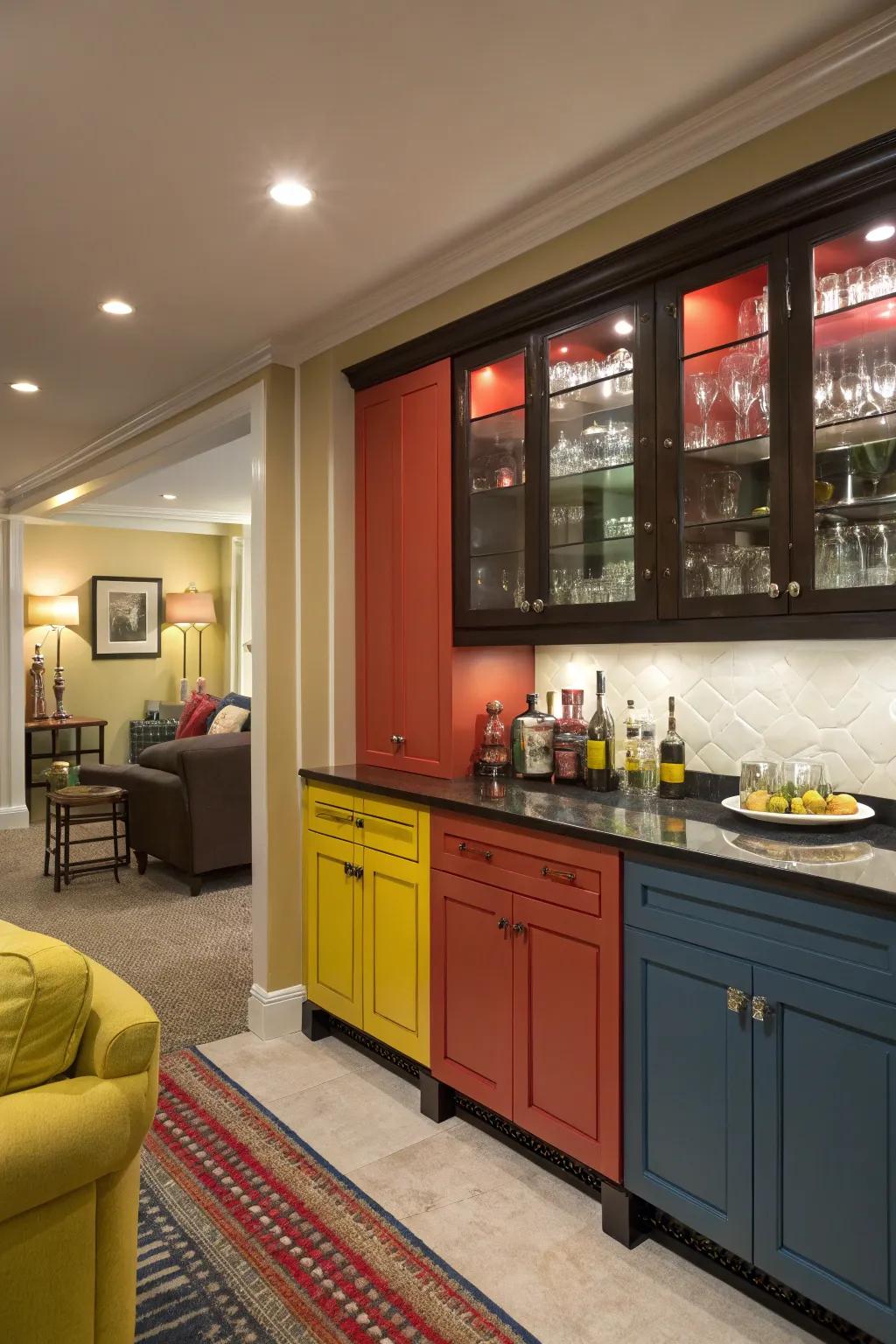 Make a statement with bold cabinet colors.