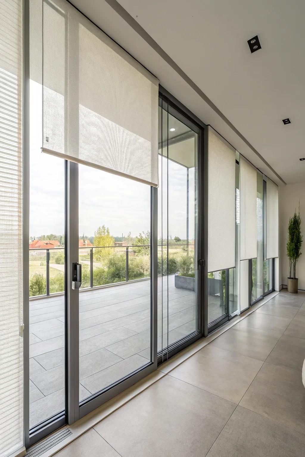 Slim panel shades presenting a polished and modern choice for wide sliding doors