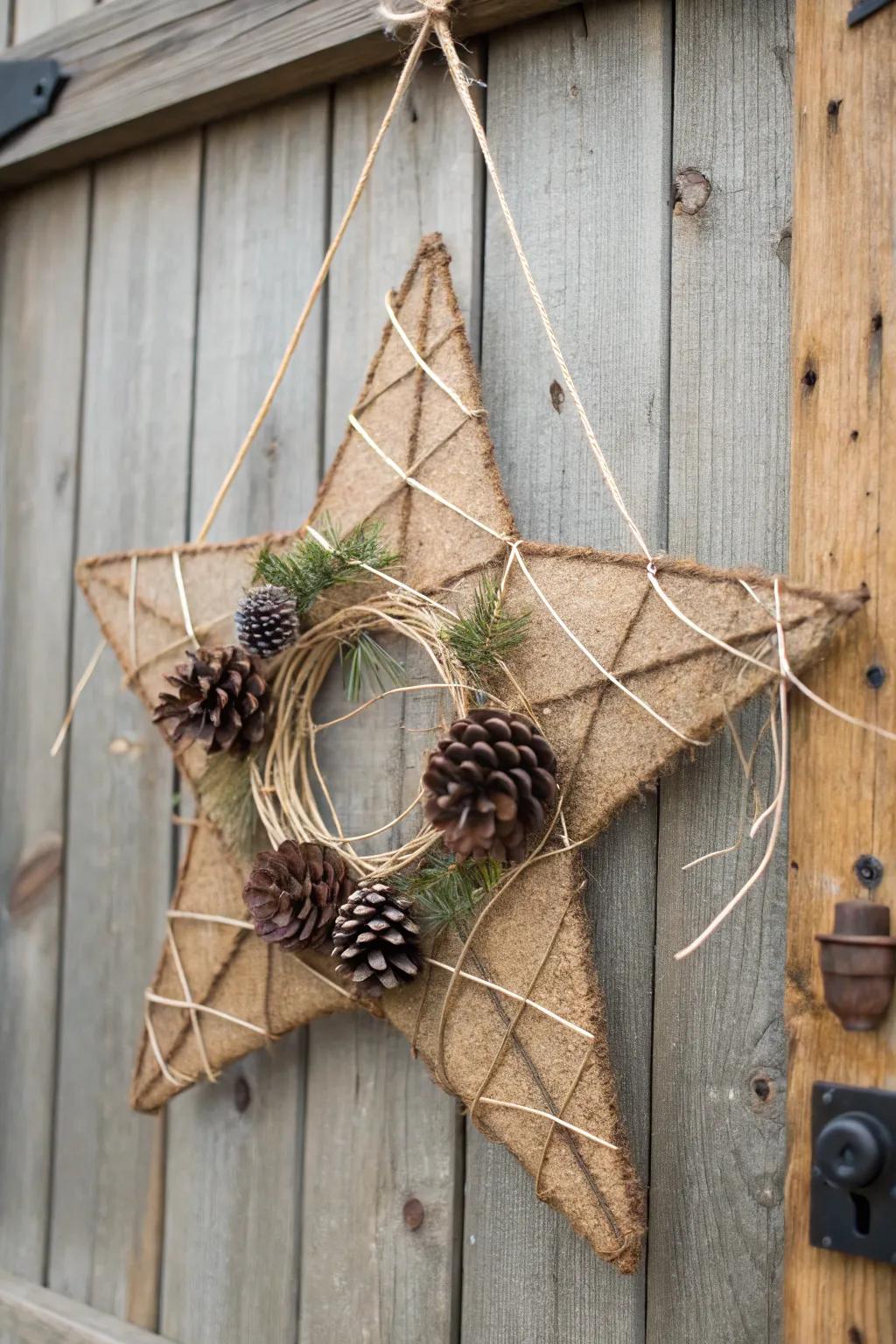 A rustic burlap star wreath for a cozy atmosphere.