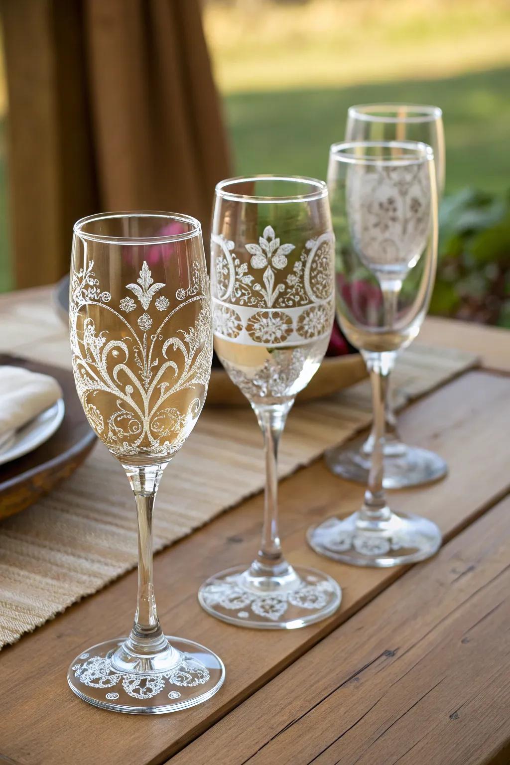 Customized wine glasses are sophisticated prizes that guests can treasure.