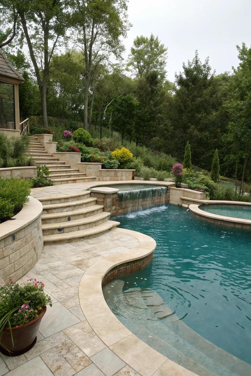 A captivating multi-level pool design.