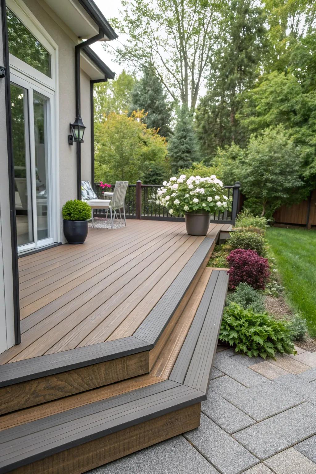 Blend wood and composite materials for a durable, attractive deck.