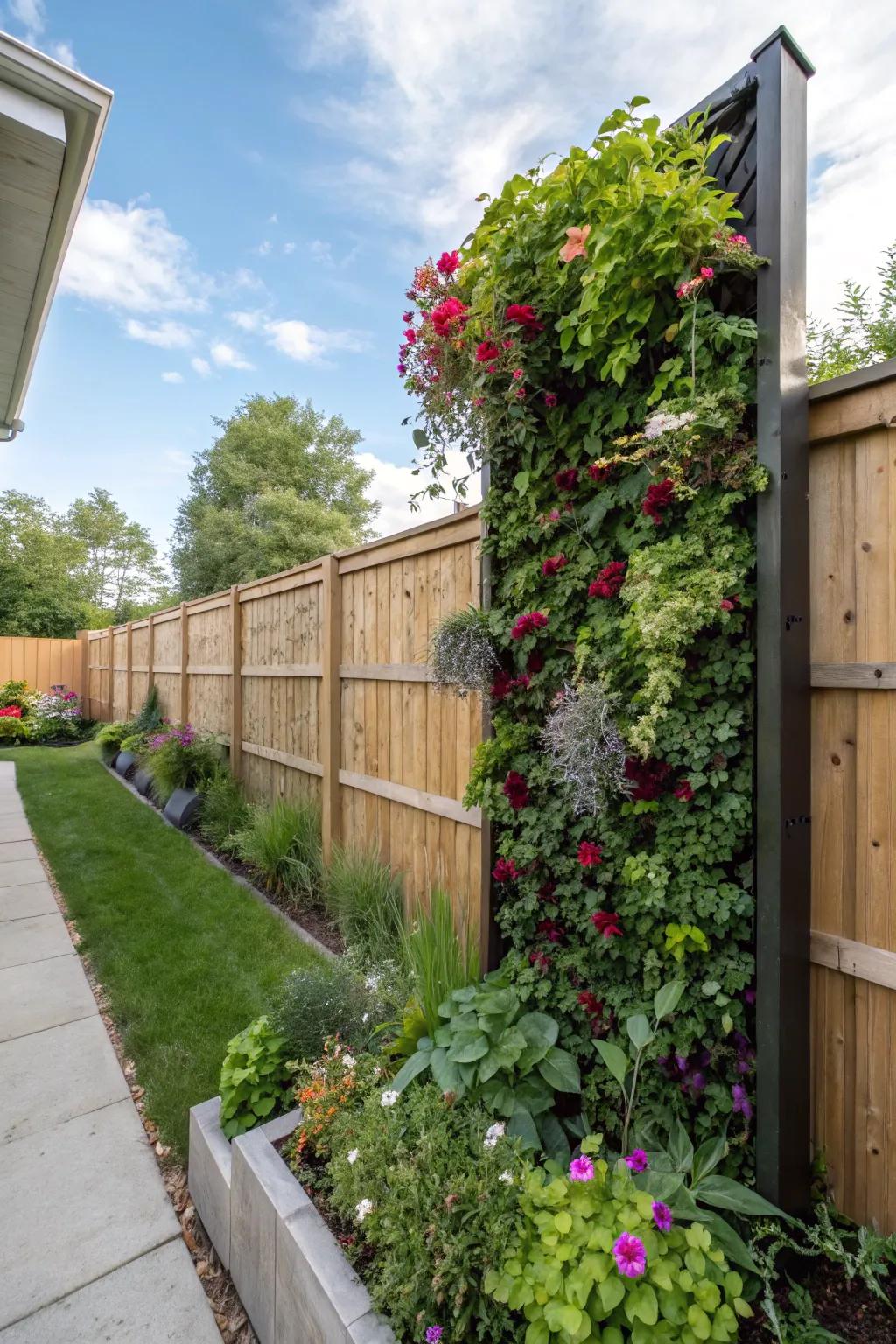 A living wall offers privacy with vibrant greenery.