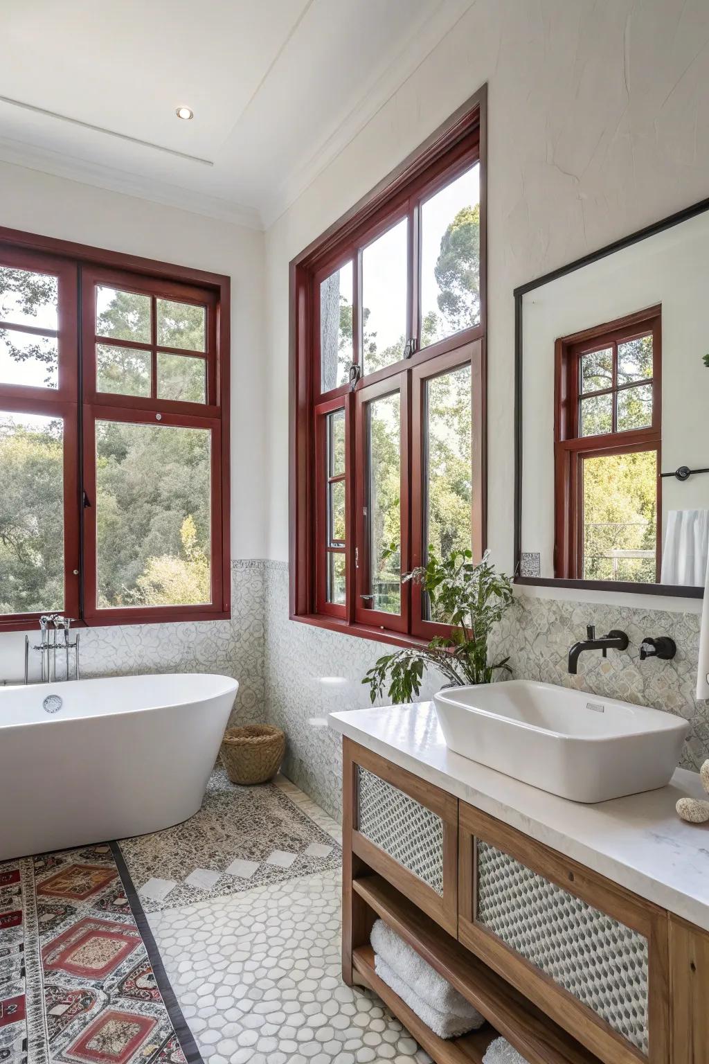 Sophisticated window frames adding style to the bathroom.