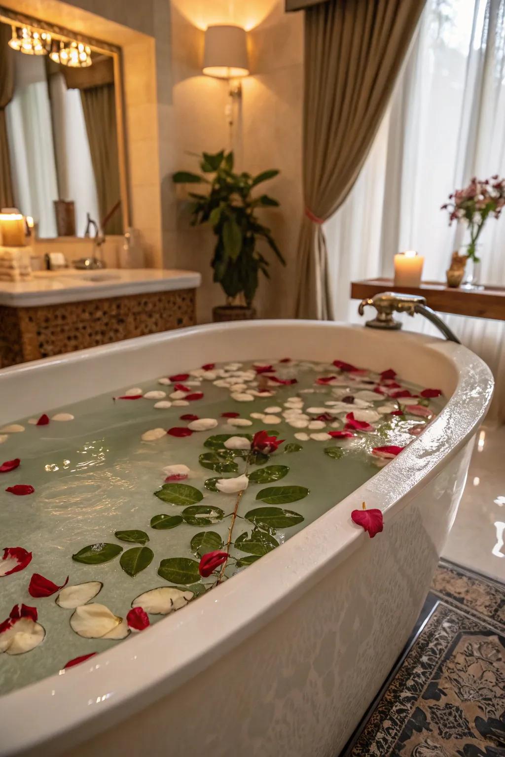 Immerse yourself in a nature-inspired bath with delicate petals and leaves.