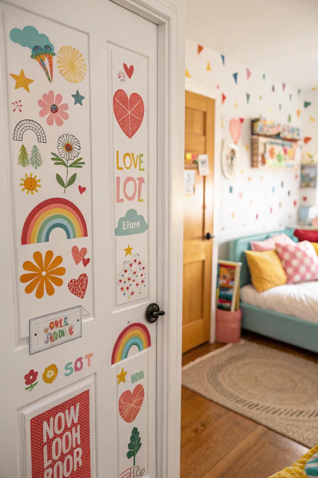 Themed stickers and decals turn your bedroom door into a storytelling canvas.