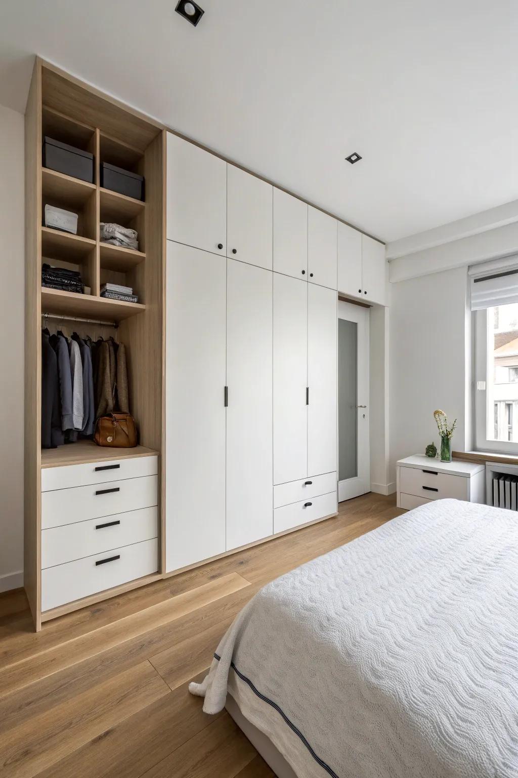 Built-in storage keeps a bedroom neat.