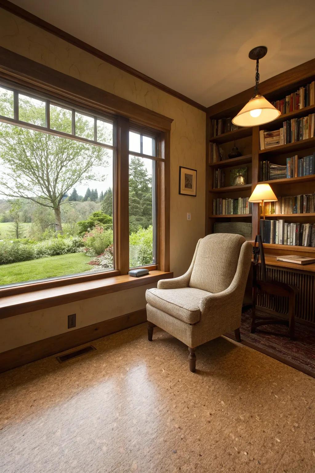 Quiet study featuring gentle cork flooring
