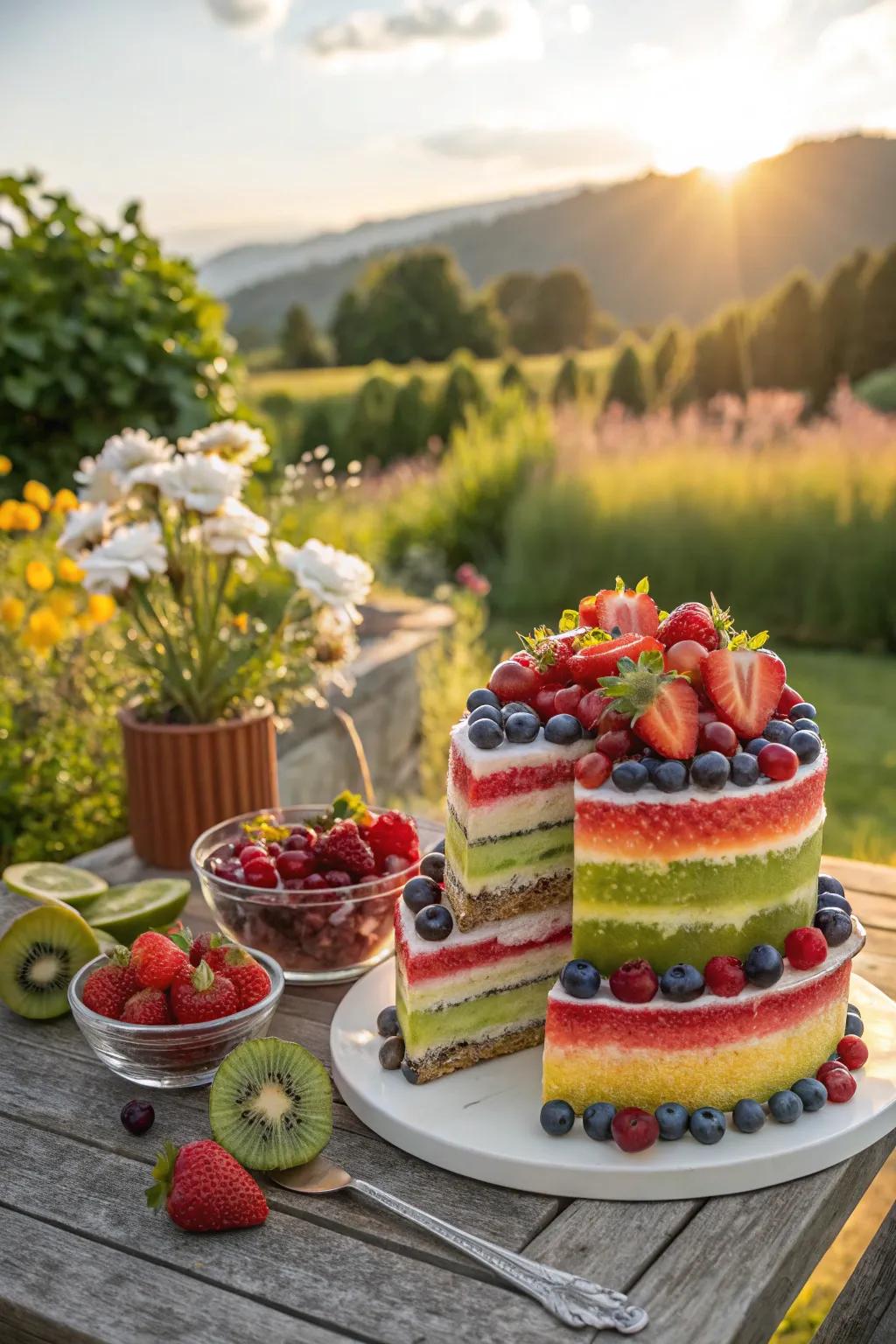 A watermelon layered cake is ideal for summer gatherings.