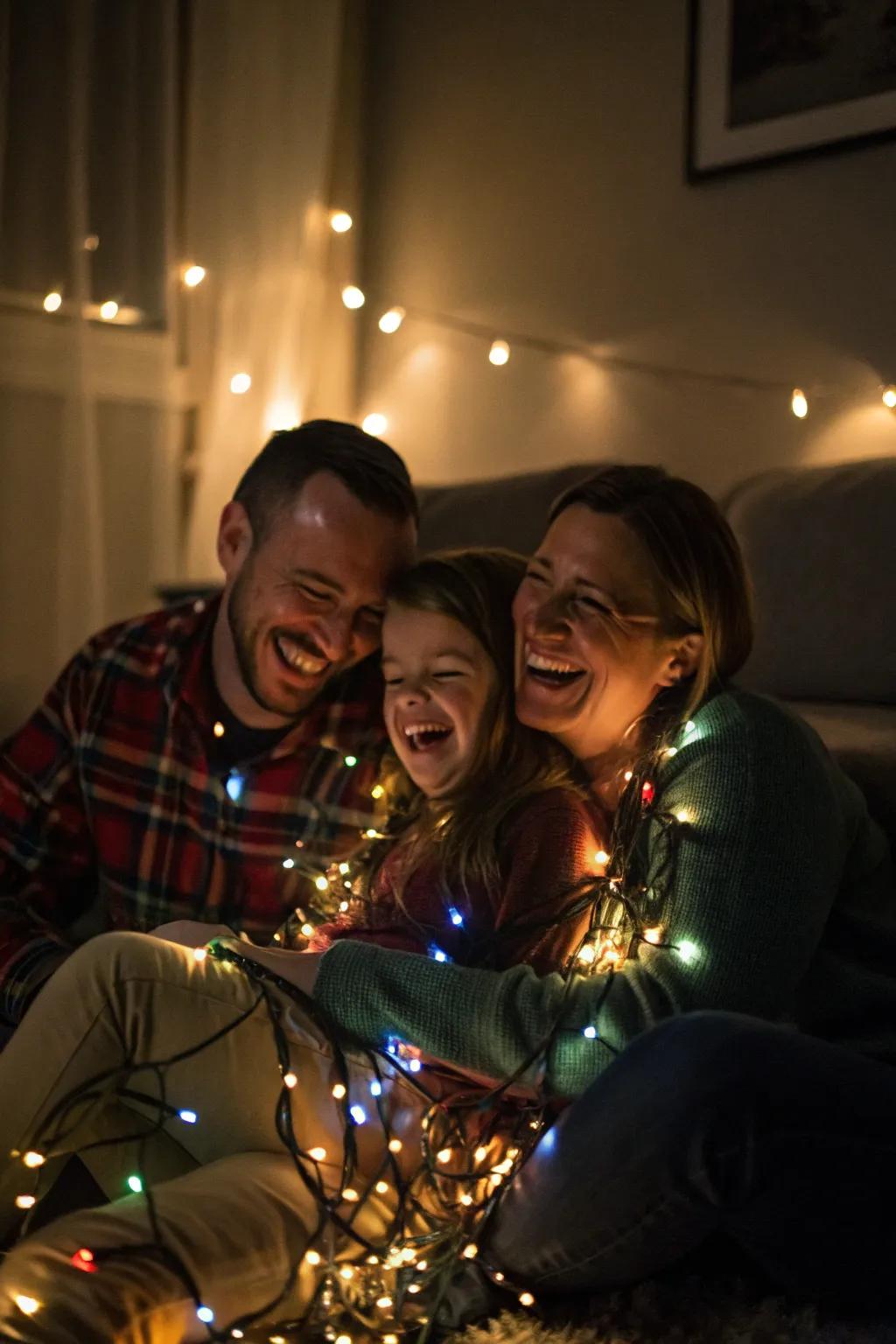 Sparkling lights infuse enchantment into family photographs.
