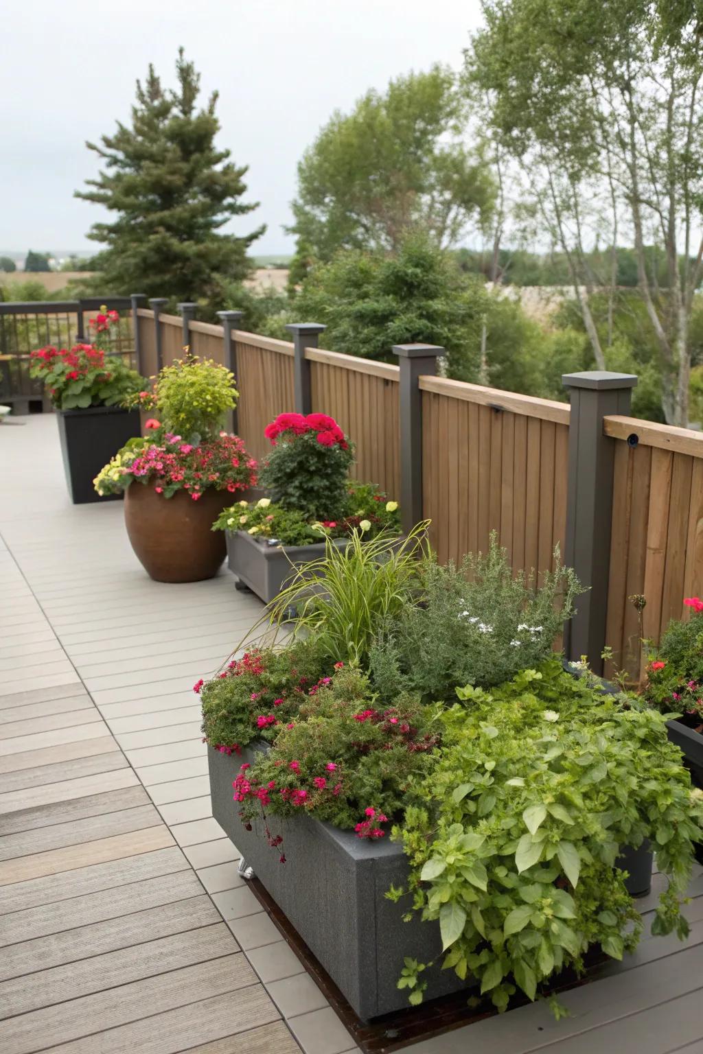 Greenery adds life and a sense of serenity to your deck environment.