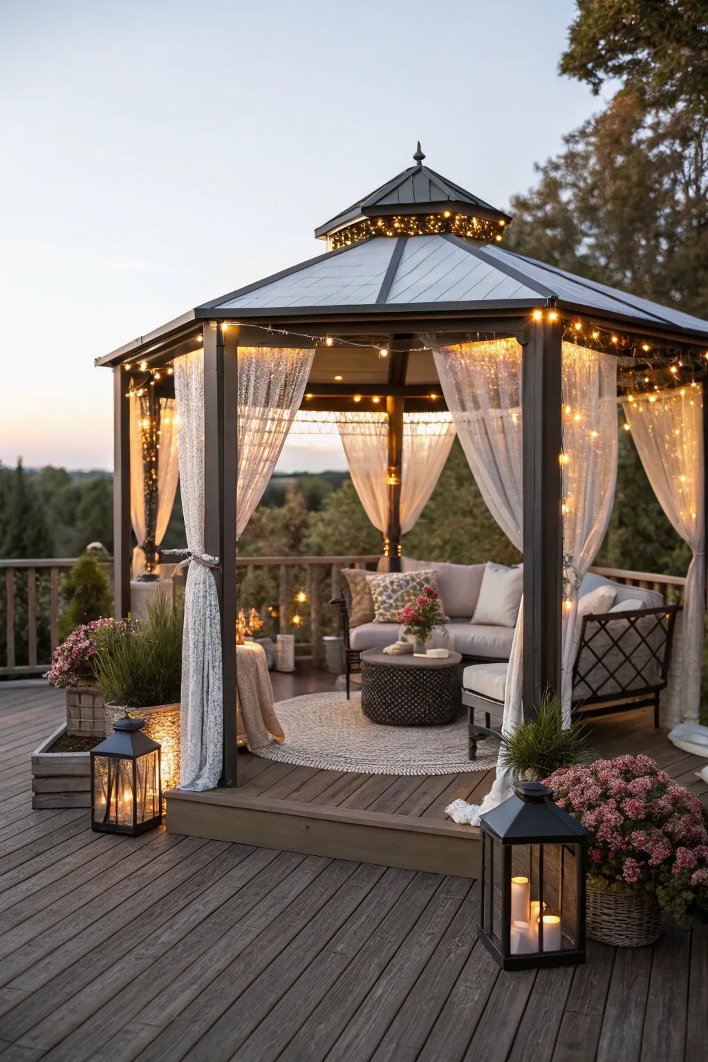 Gazebos provide shaded elegance and an ideal spot for unwinding.