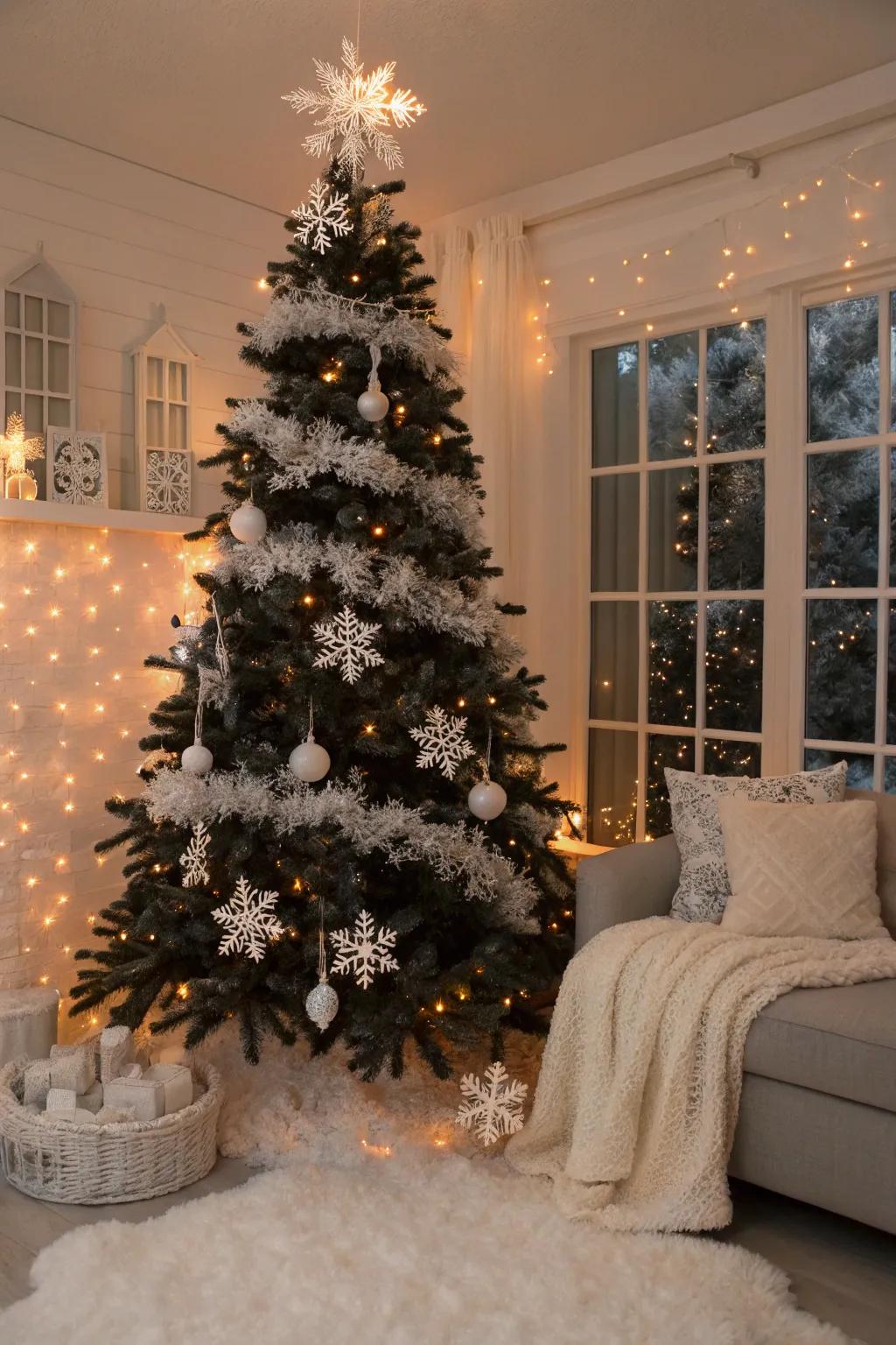 An ebony tree presenting an icy, elegant aesthetic.