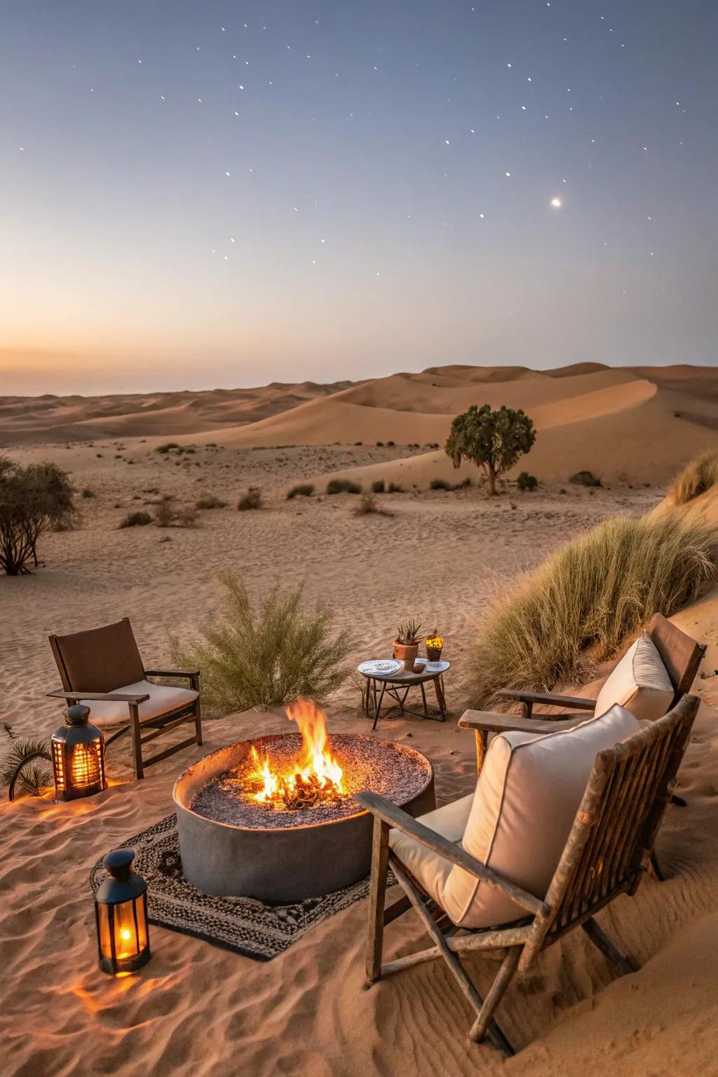 An inviting and cozy outdoor living area perfect for unwinding in the desert.