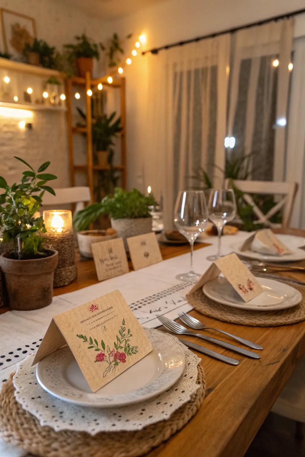 Handcrafted place cards add a personal touch to your table.