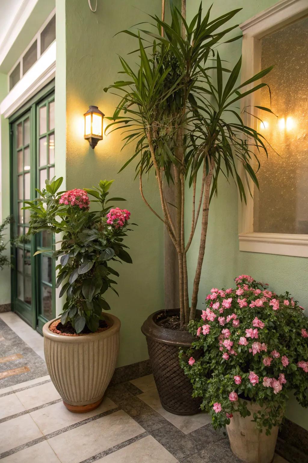 With potted plant corners, create welcoming areas.