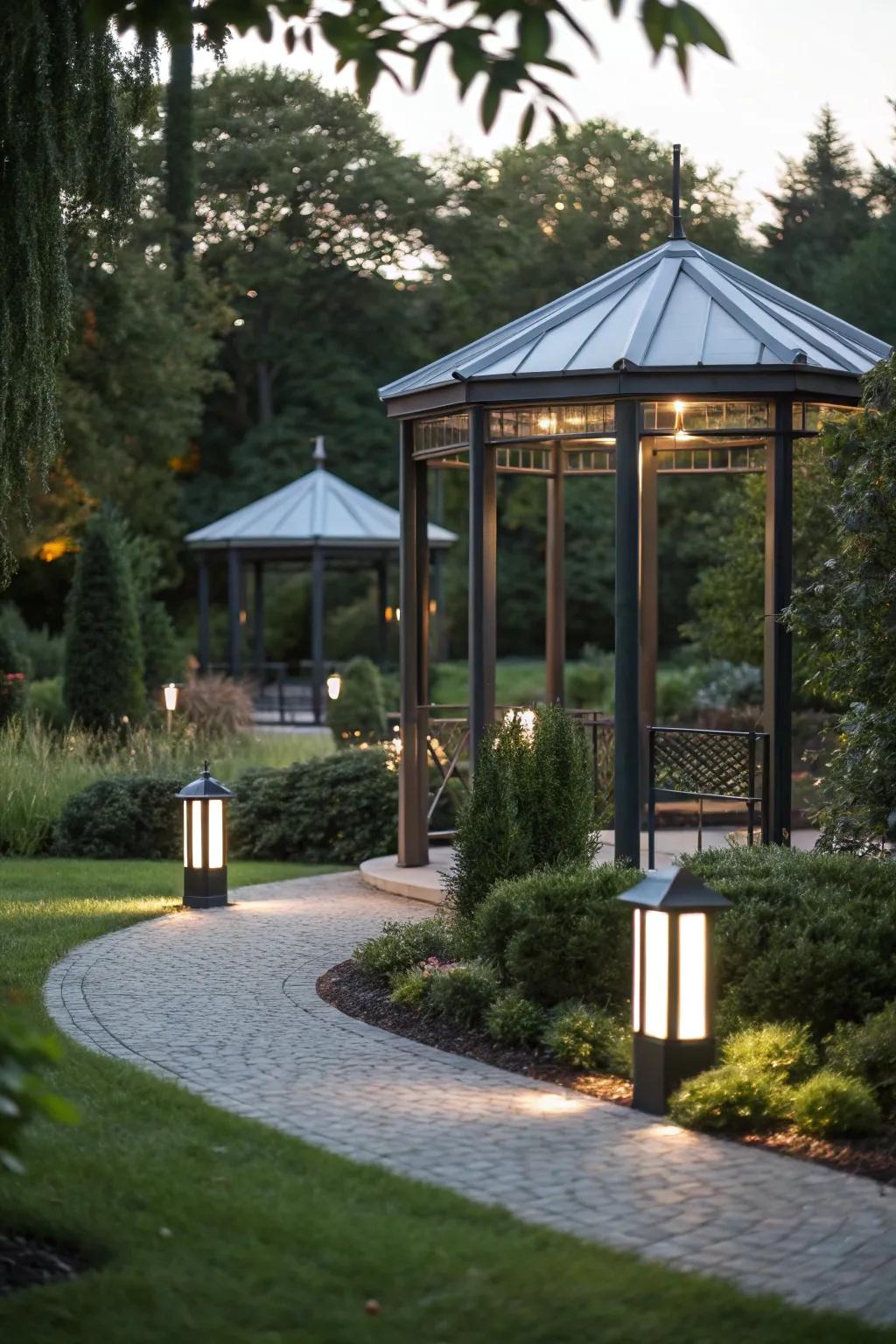 Modern minimalist lighting giving the gazebo a sleek look.