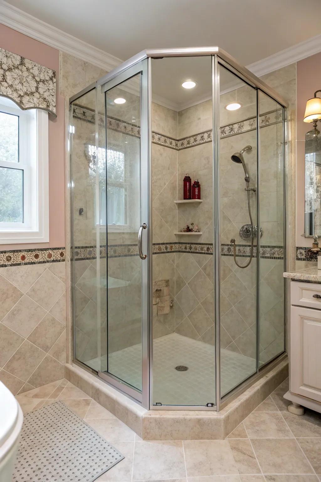Neo-angle designs fit perfectly into corner spaces, optimizing bathroom layouts.