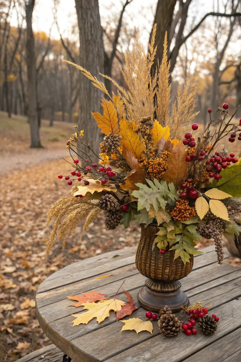 Autumn foliage adds rustic charm to Halloween weddings.