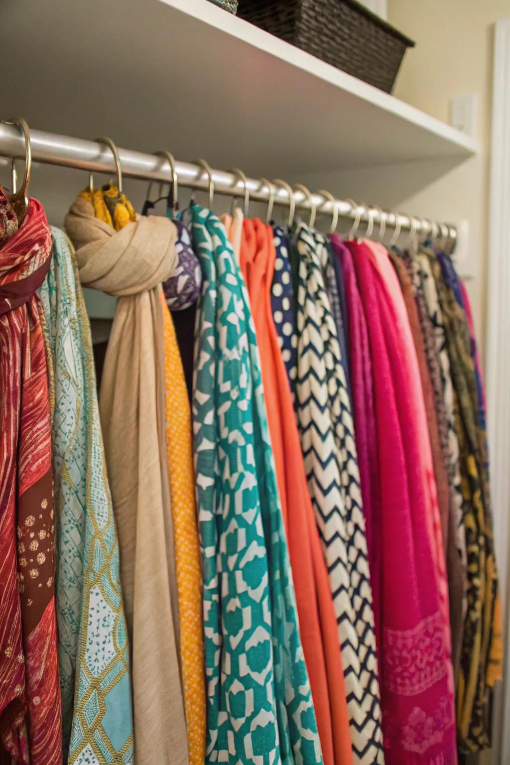 Tension rods optimize scarf storage in any closet.