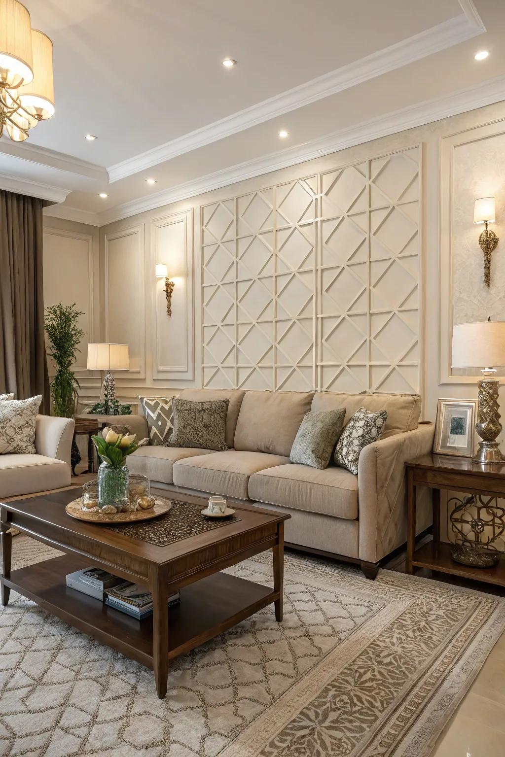 Coordinated furniture and accent wall enhance the overall harmony of this space.