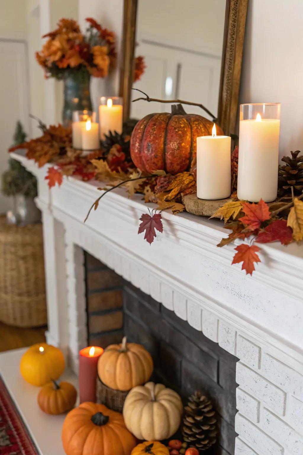 A fall-themed mantel display that draws the eye and warms the heart.