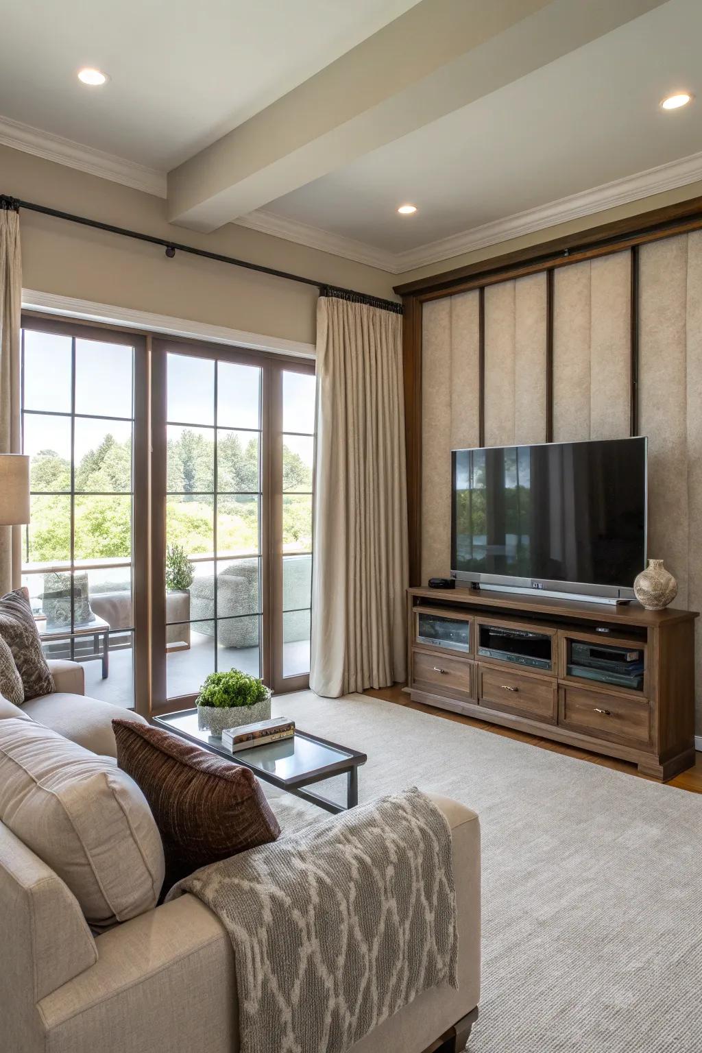 Sliding panels keep the TV out of sight when not in use.