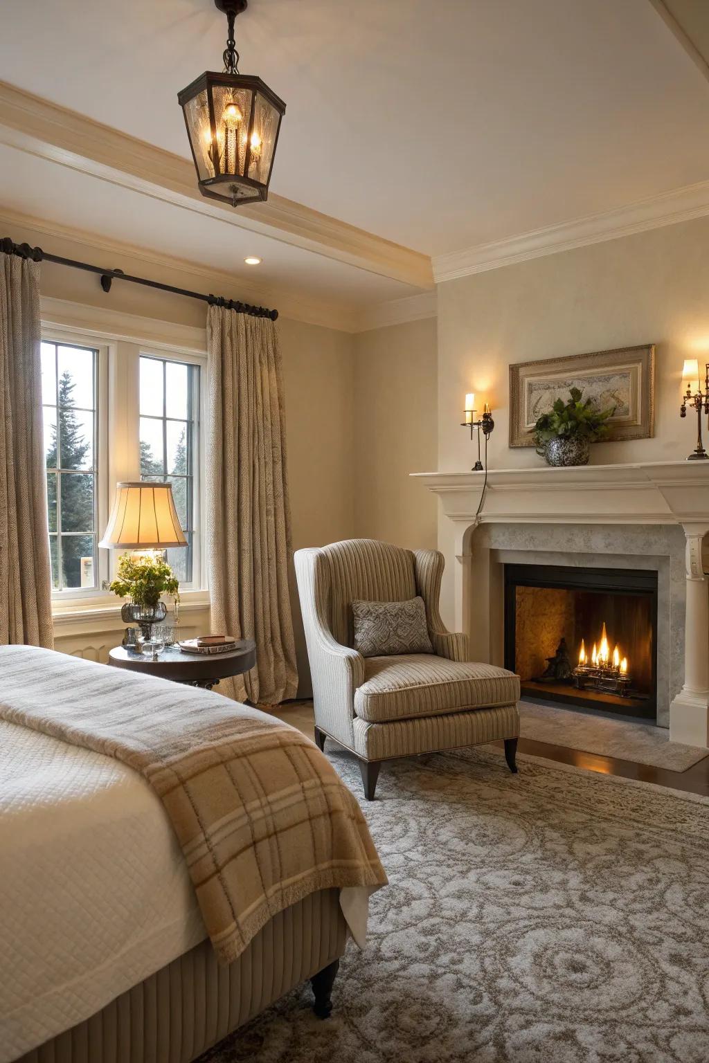 Create a comforting nook with seating plans near the fireplace.