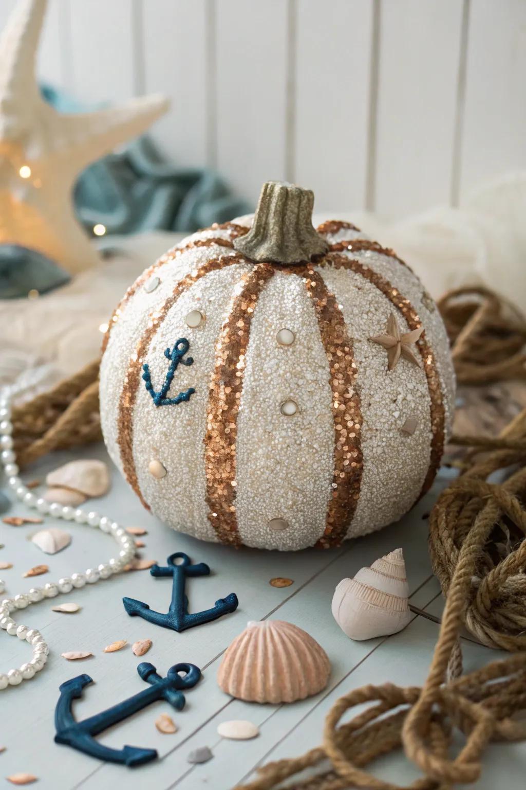 Sequin scales bring a sparkling allure to your pumpkin.