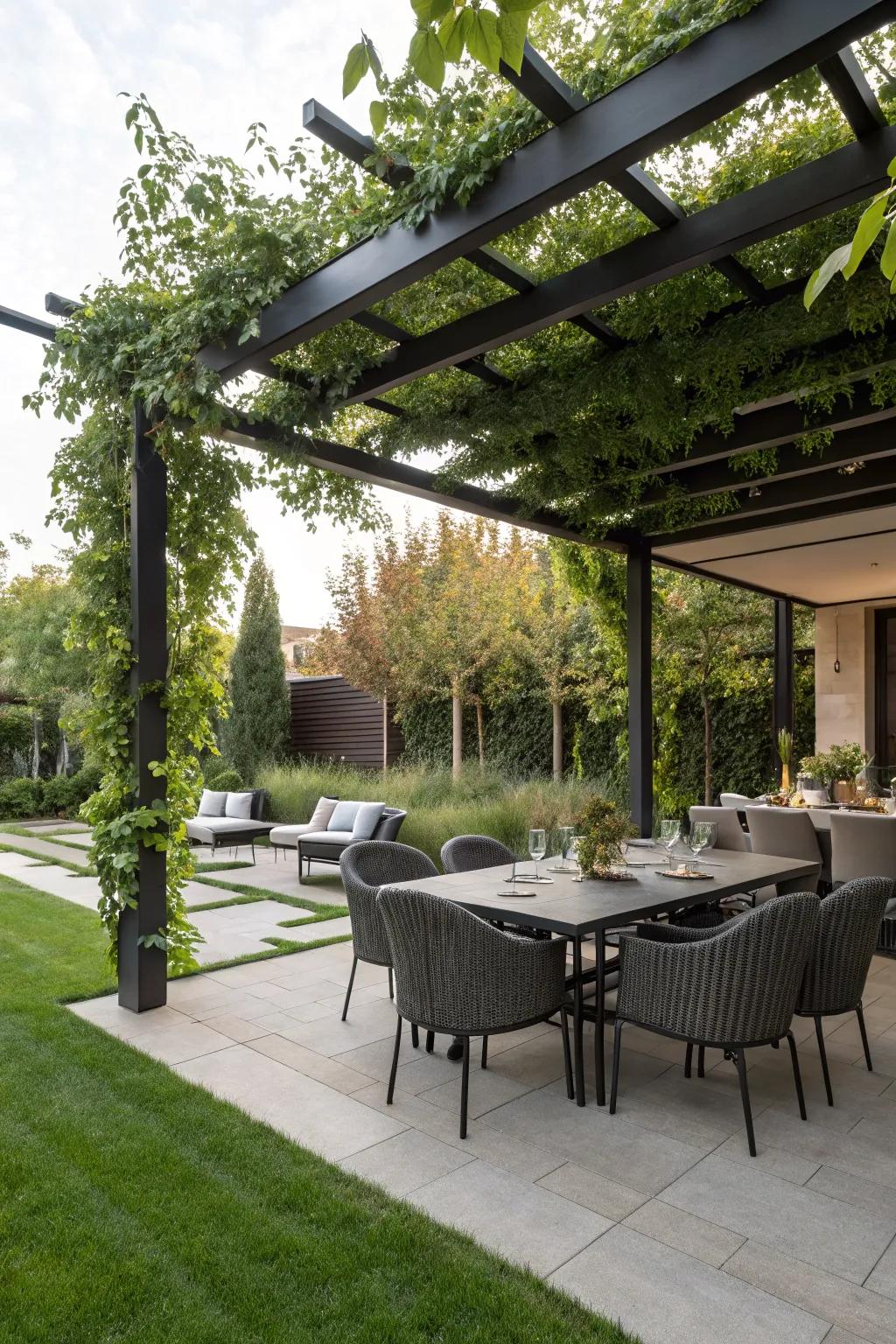 Feast in style with a contemporary exterior dining setup.
