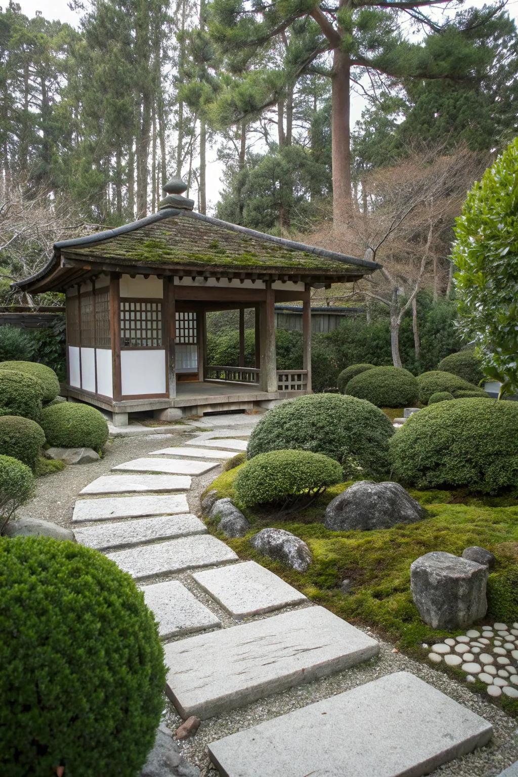 A Japanese Zen gazebo offering a tranquil escape from daily stresses.