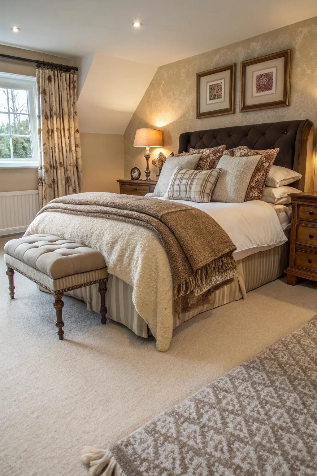 A warm and welcoming ambiance is created by layered textures.
