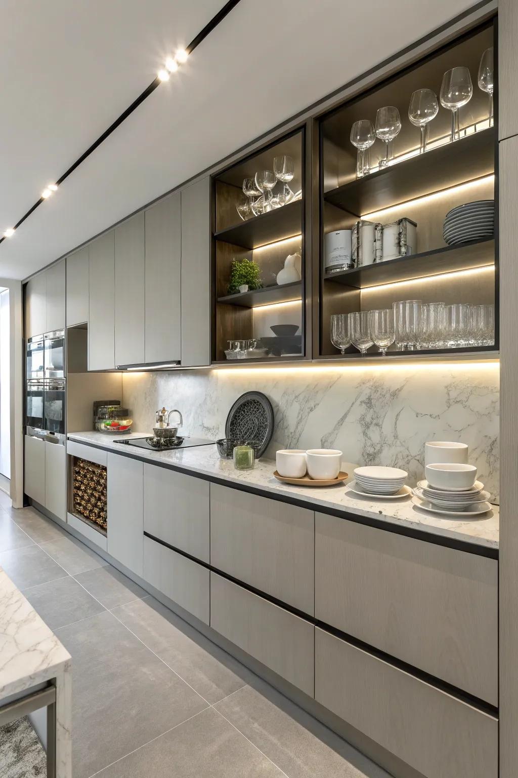 Articulate an open and welcoming area via chic shelving.