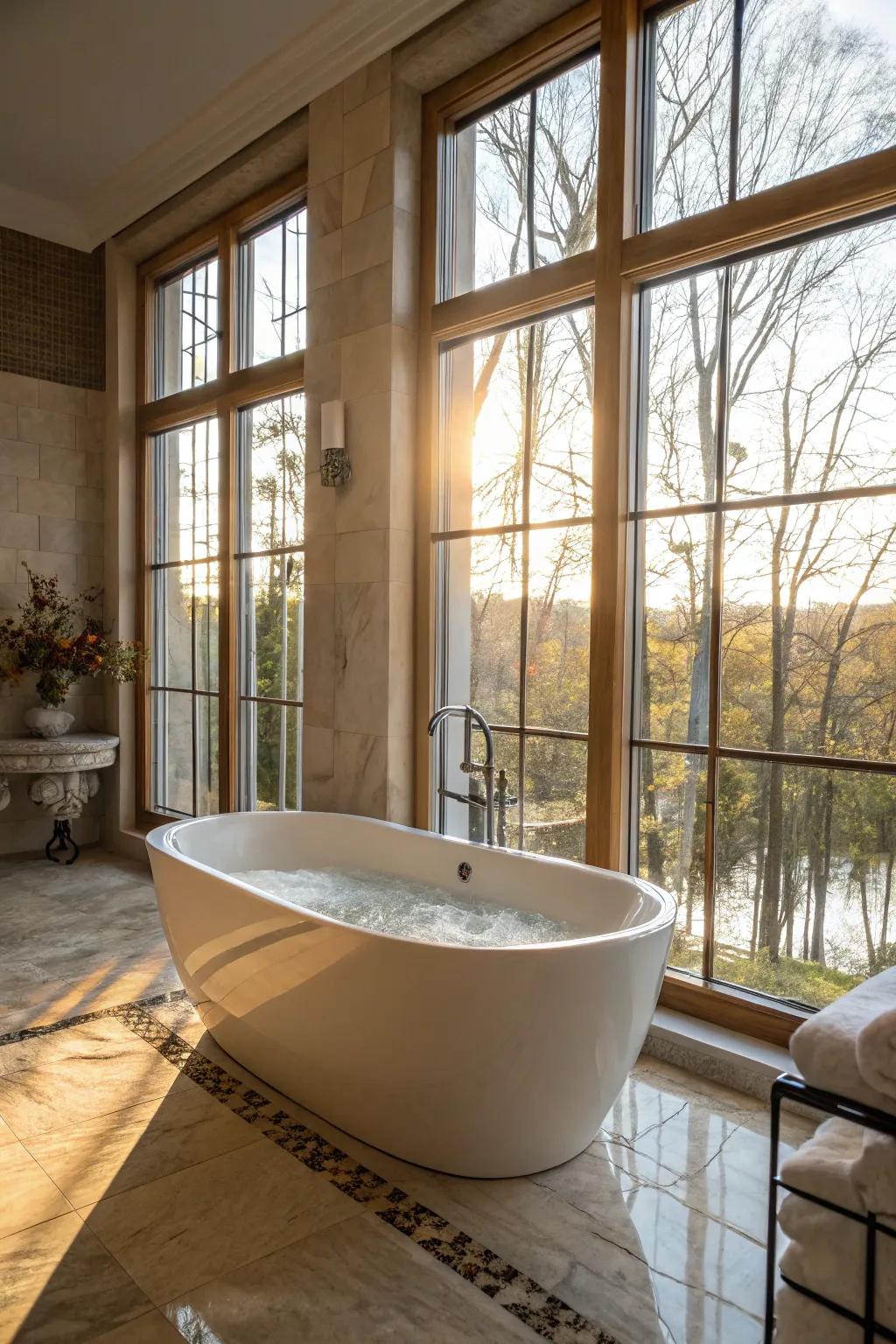 Standalone soaking tubs act as a luxurious focal point.
