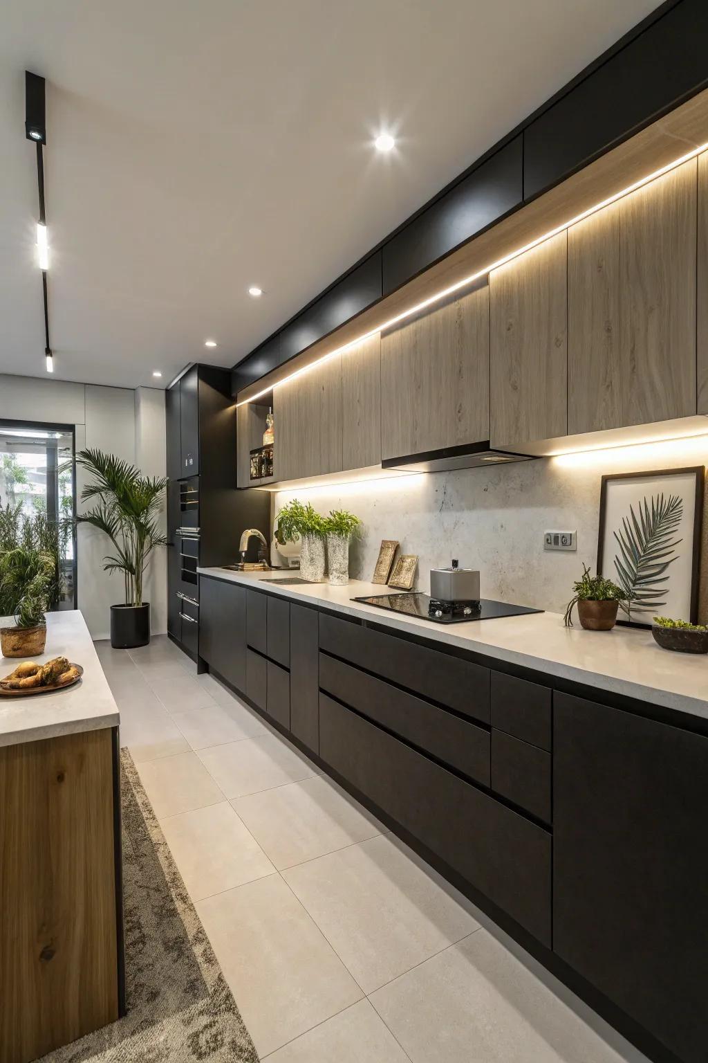 The interplay between light and dark shades adds depth and sophistication.