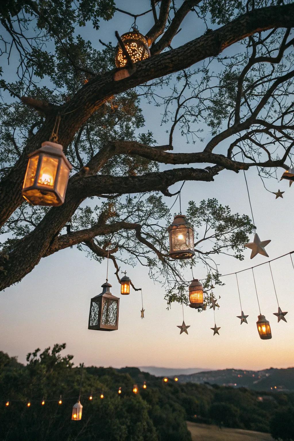 Embrace countryside charm using hanging lanterns.
