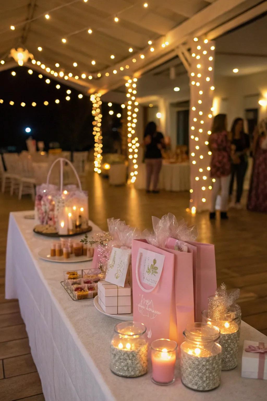 Party favor table with magical fairy lights.