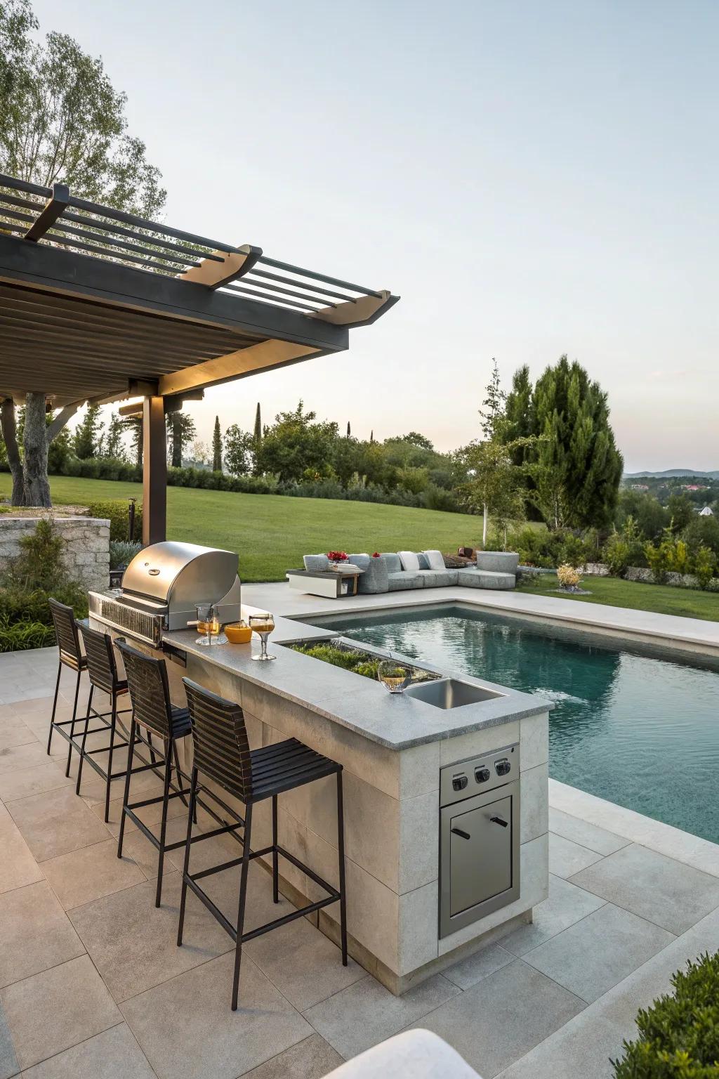 Cook and entertain poolside with an outdoor kitchen.