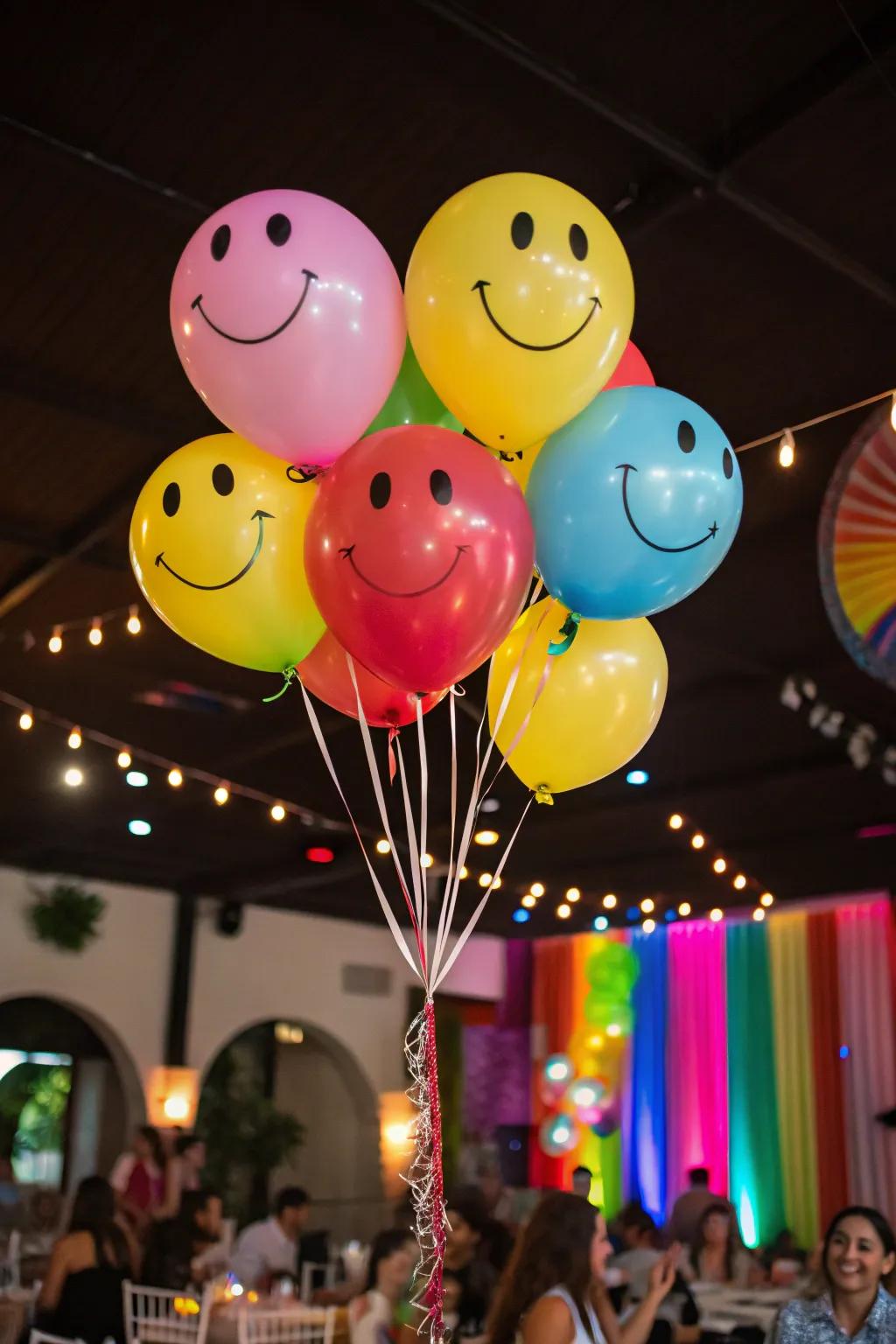 Smiley face balloons bring cheer to your preppy party.