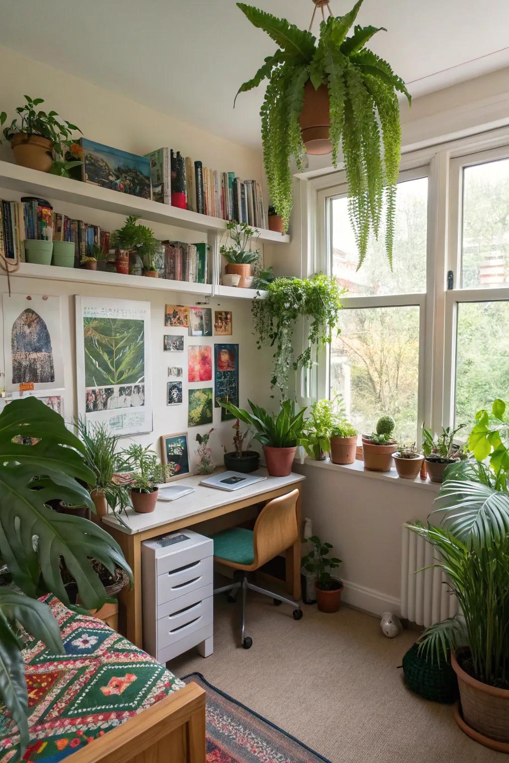 Greenery brings a refreshing and lively touch to a teen's room.
