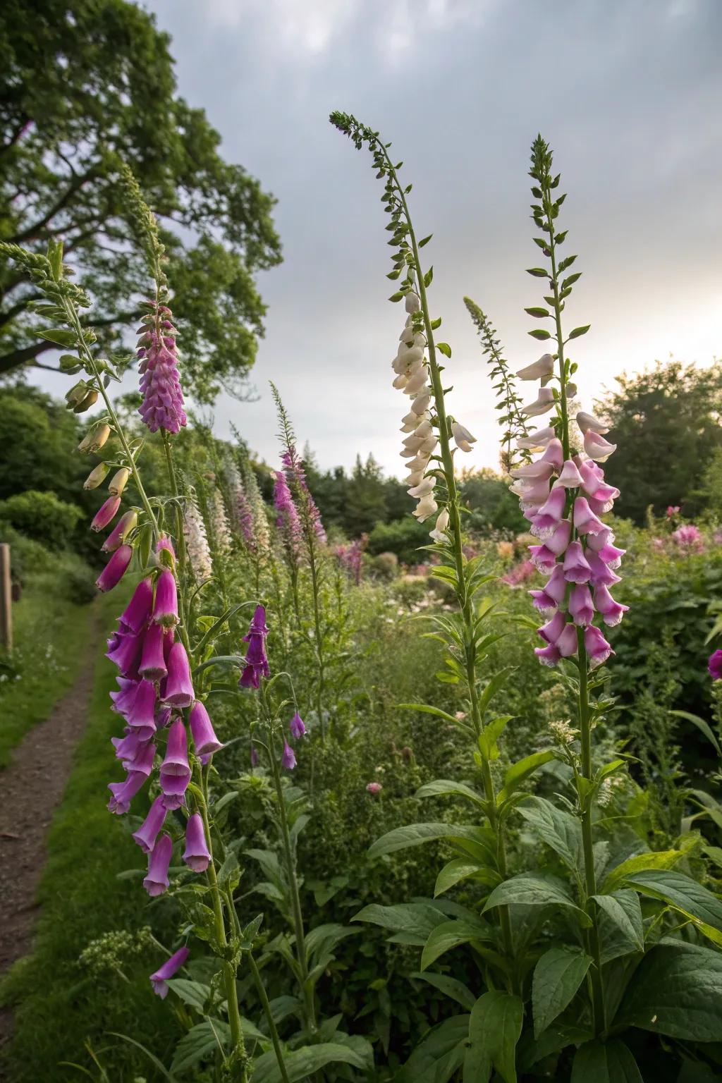 Foxglove provides vertical interest in shaded areas.