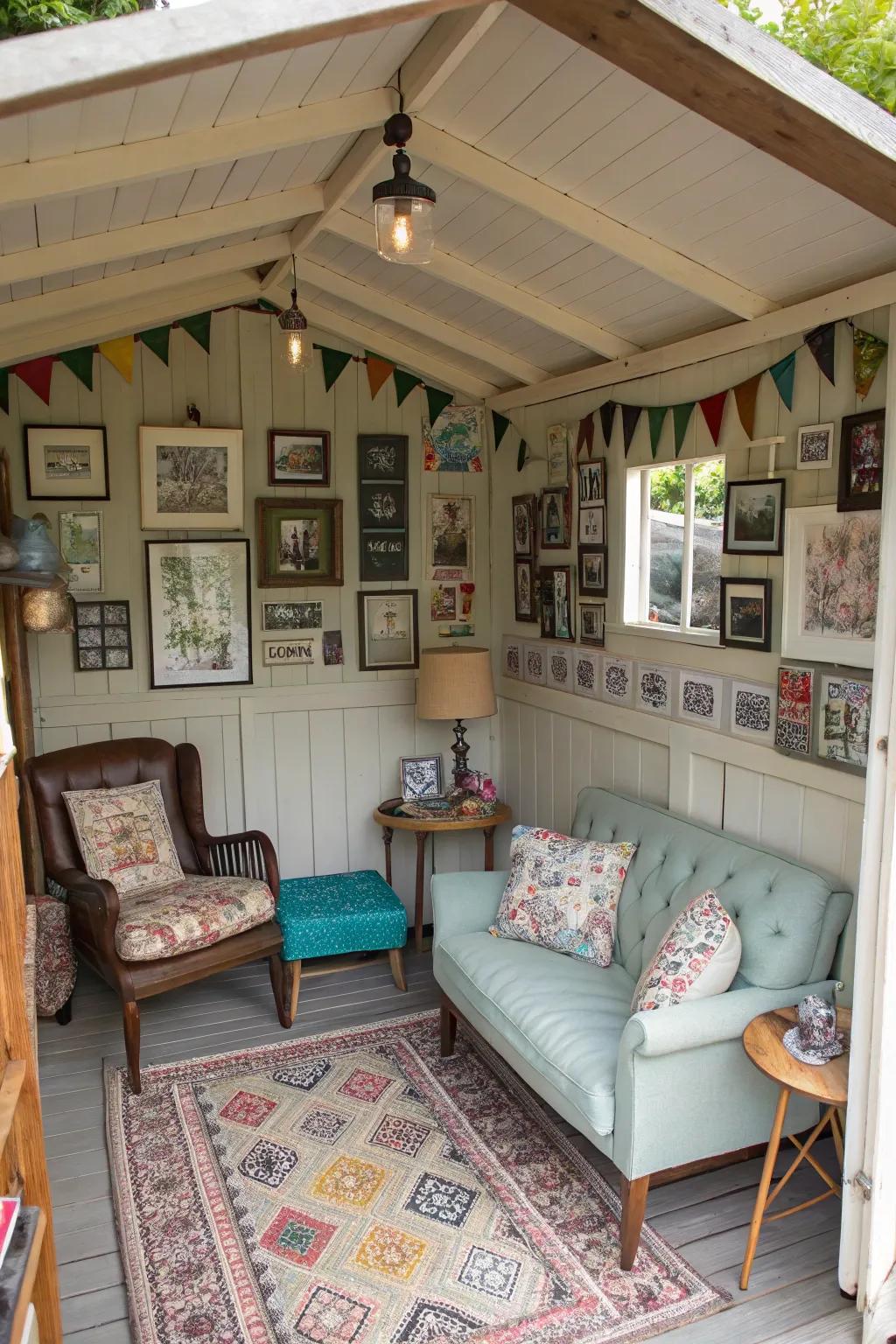 A she shed filled with vintage elegance and charm.