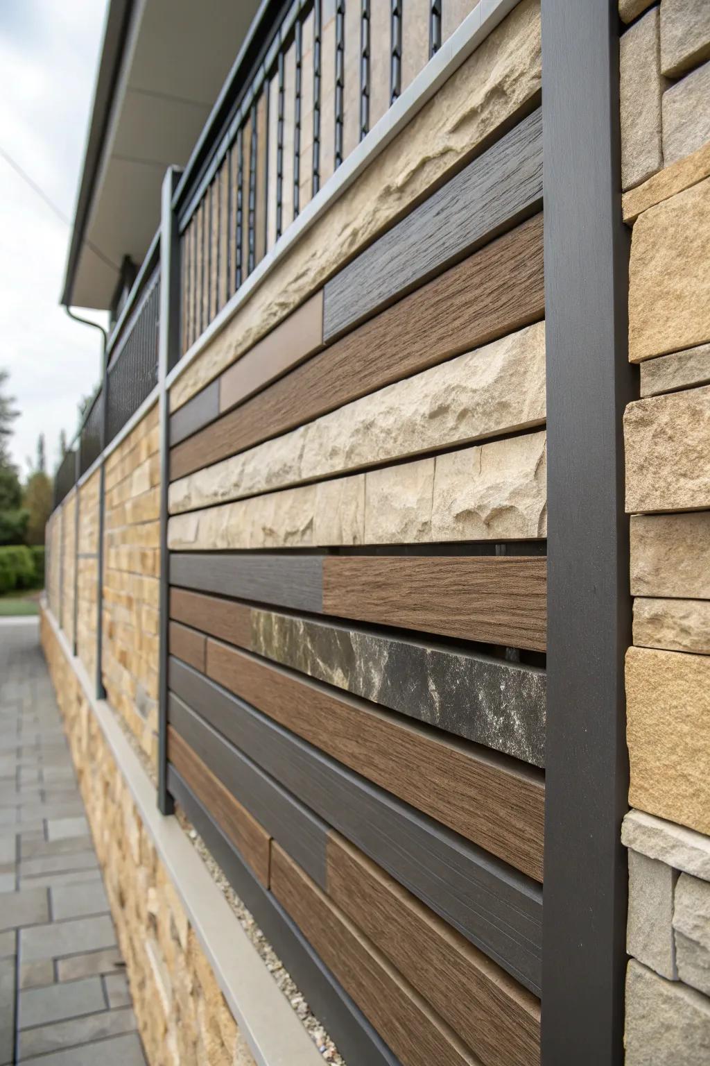 A slat accent displaying an assortment of matte and glossy textures for visual depth.