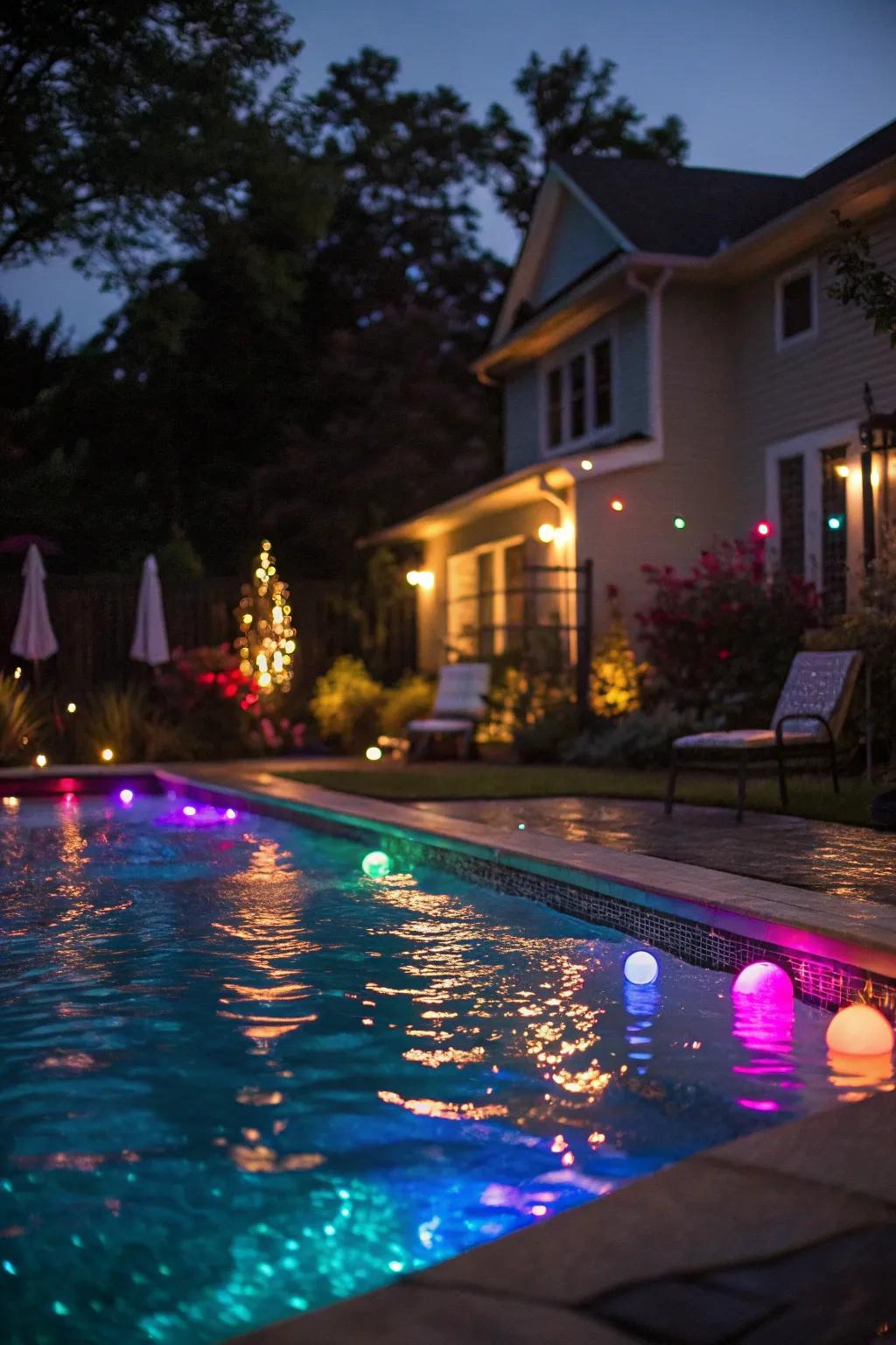 Enchanting pool lighting for magical nights.