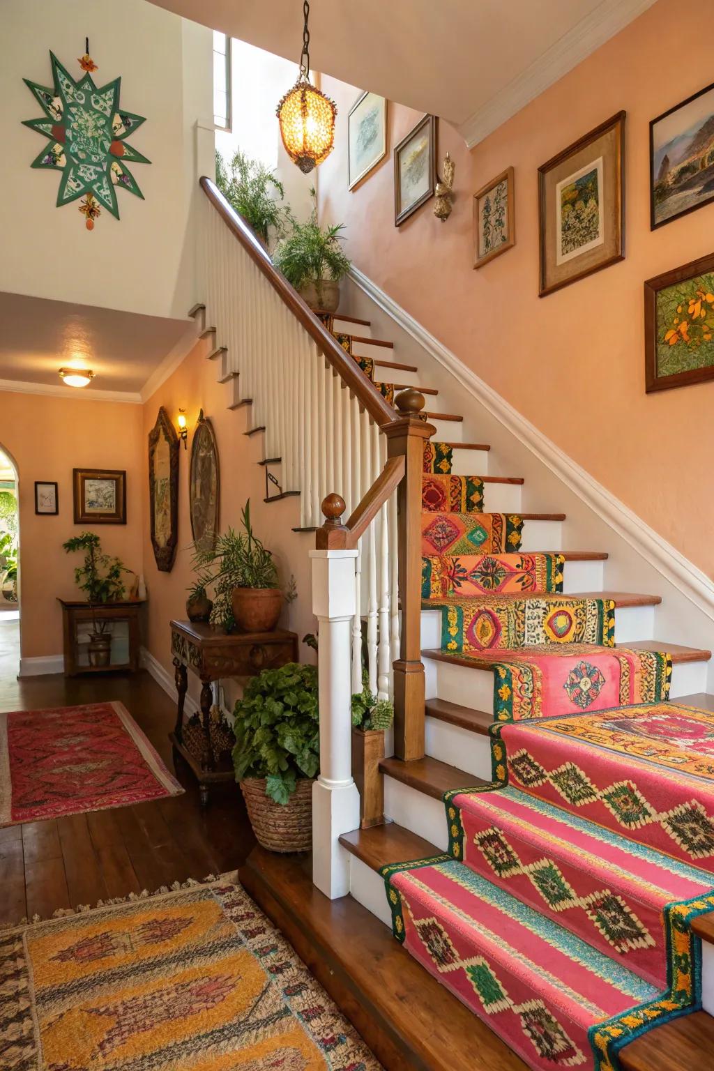 Adding a stairway cover can bring a burst of color and texture to your stairs.