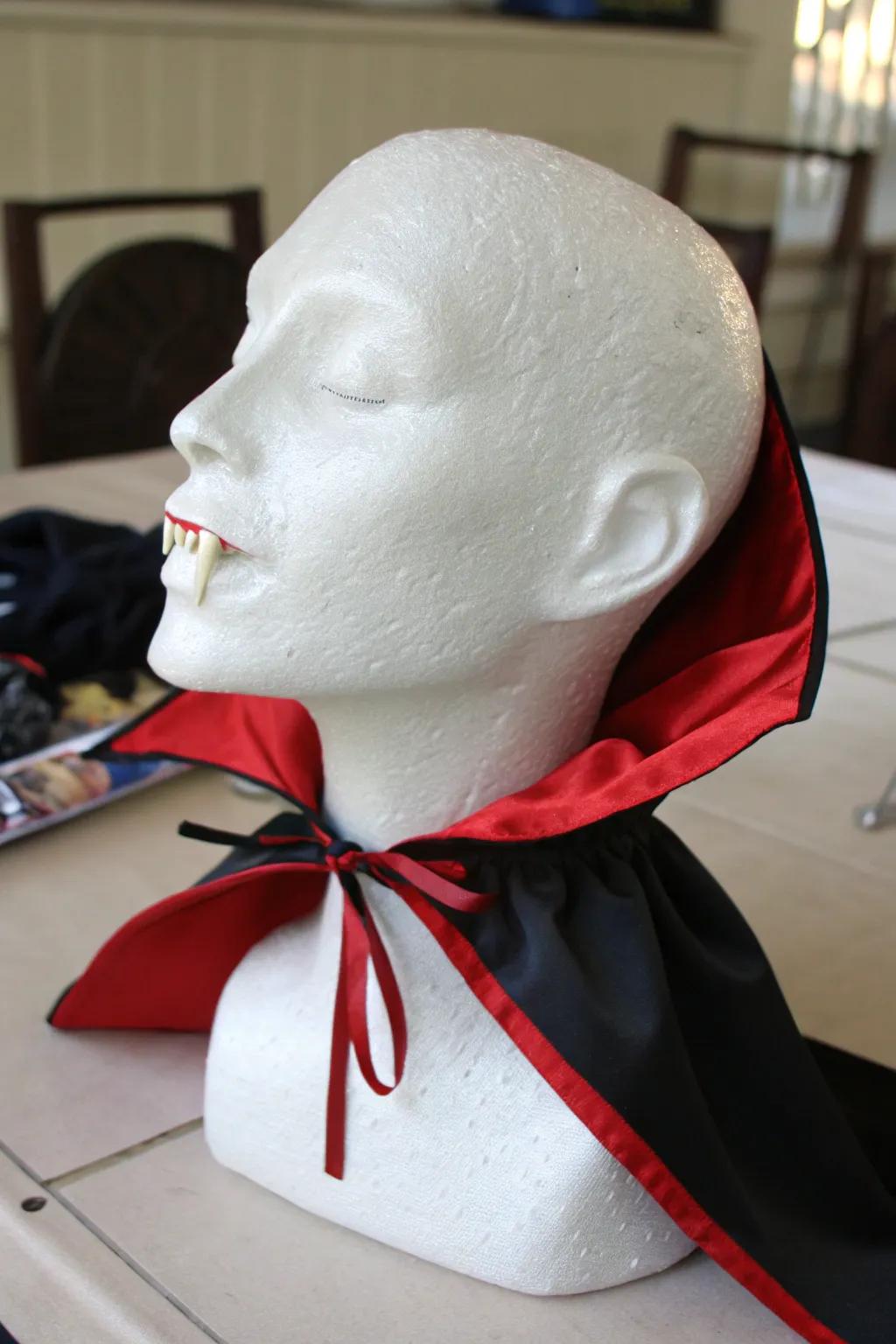 A glamorous vampire head ready to charm your guests.