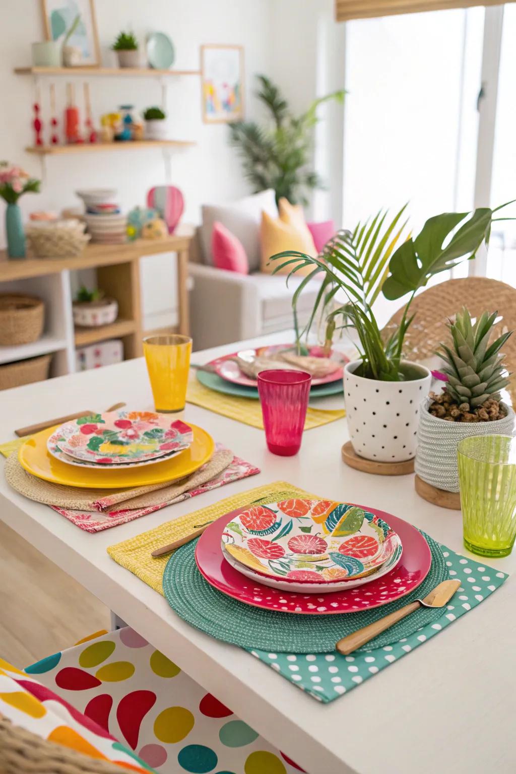 A playful table arrangement showcasing vibrant colors and entertaining accessories.