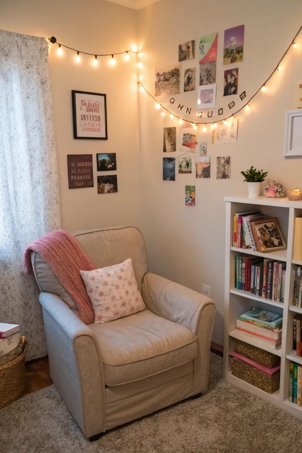 A cozy reading nook is perfect for unwinding with a great book in a teen girl's bedroom.