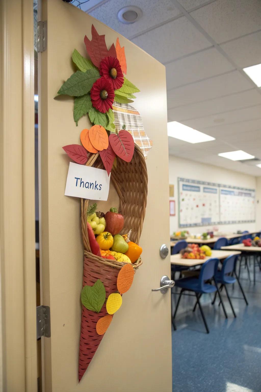 A classic cornucopia display, brimming with expressions of gratitude.