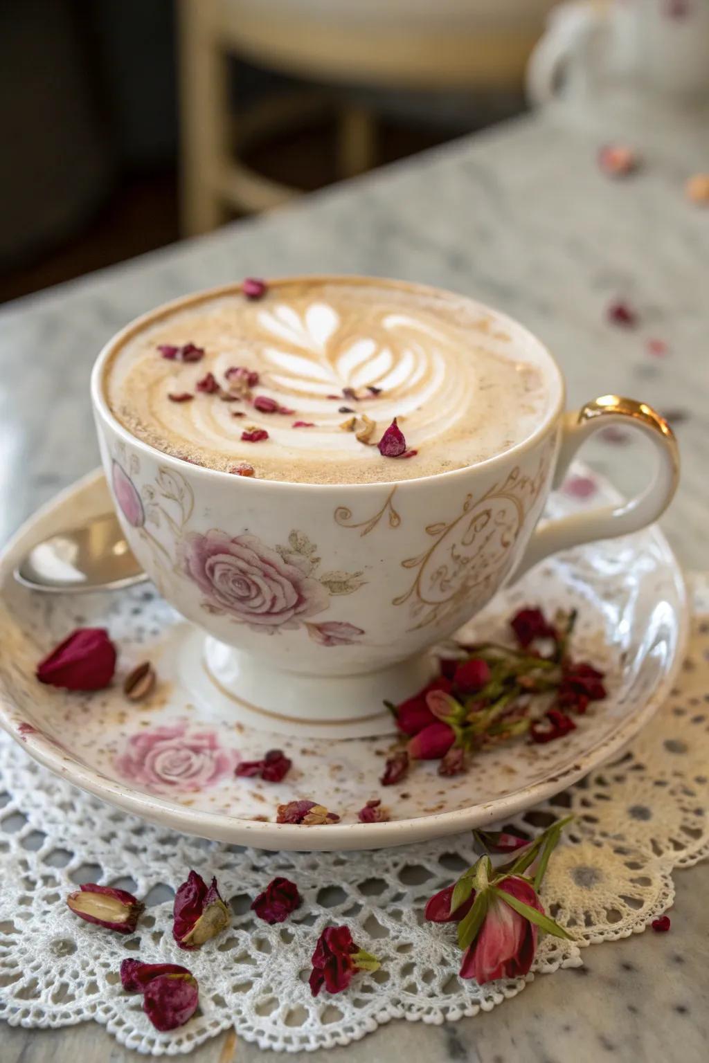 Whispering Rose Latte: floral elegance in a cup